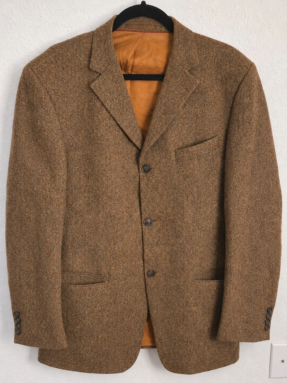 Carl Gross 40L Blazer Moessmer Italian Lambswool Brown Herringbone Tweed Jacket